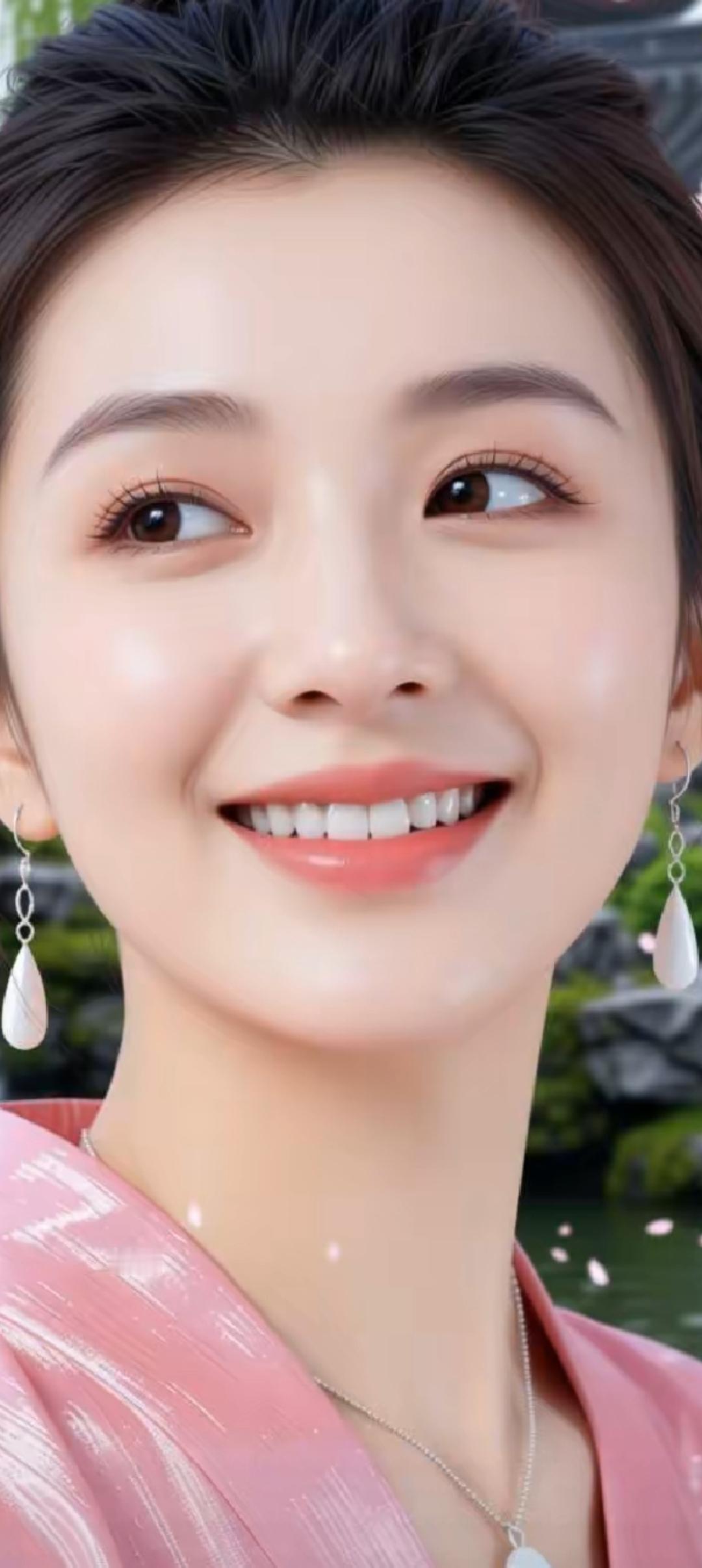 甜美笑容，粉嫩妆容，优雅耳环，清新自然，元气满满的一天！🌸💖