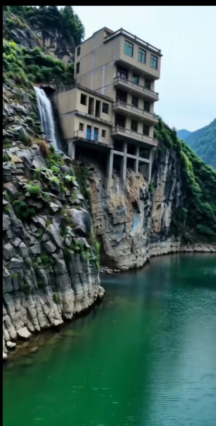 选择这么一个依山傍河的地方盖房子，风景确实很美，但是地势也太险恶了！住这不害怕吗