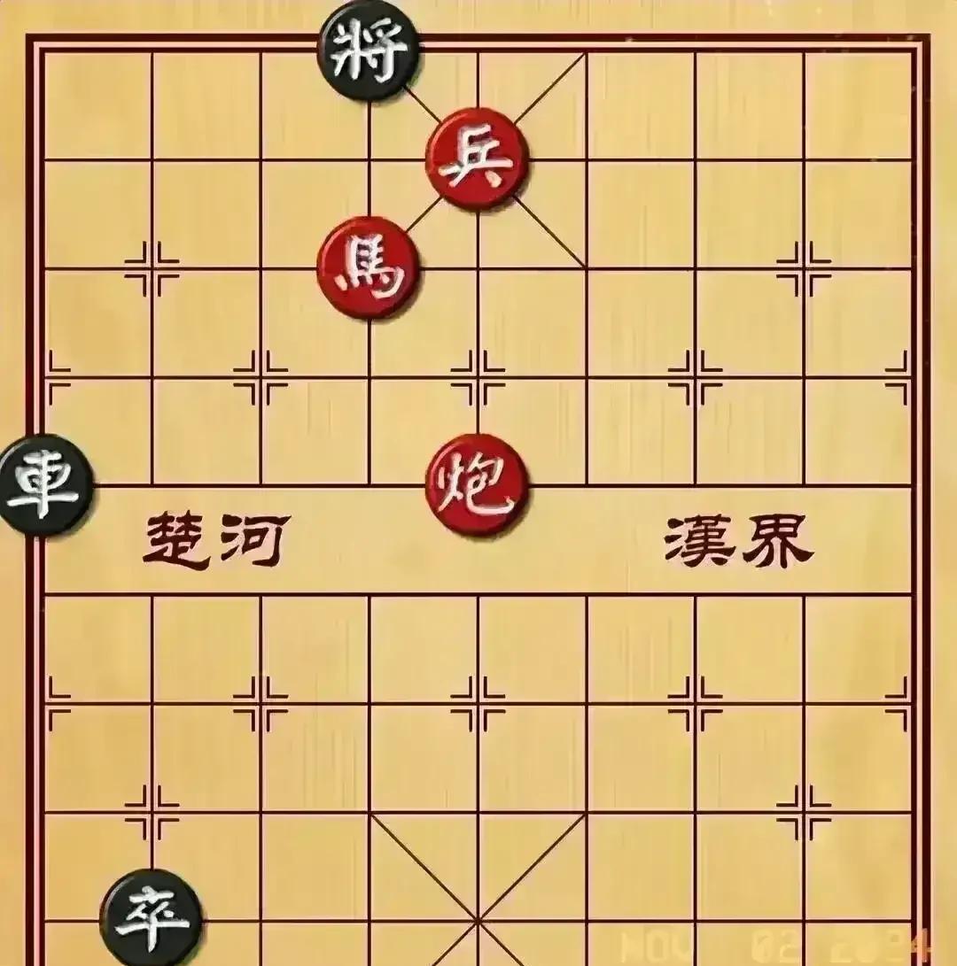 只有马炮兵三个子，都难住了无数人，好多人都说黑棋绝杀无解。如图，黑棋车炮卒，天
