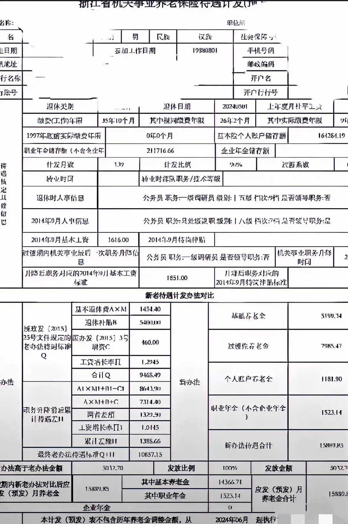 这一份浙江省机关事业养老保险待遇计发表（预发），羡慕了多少人啊！这位朋友19