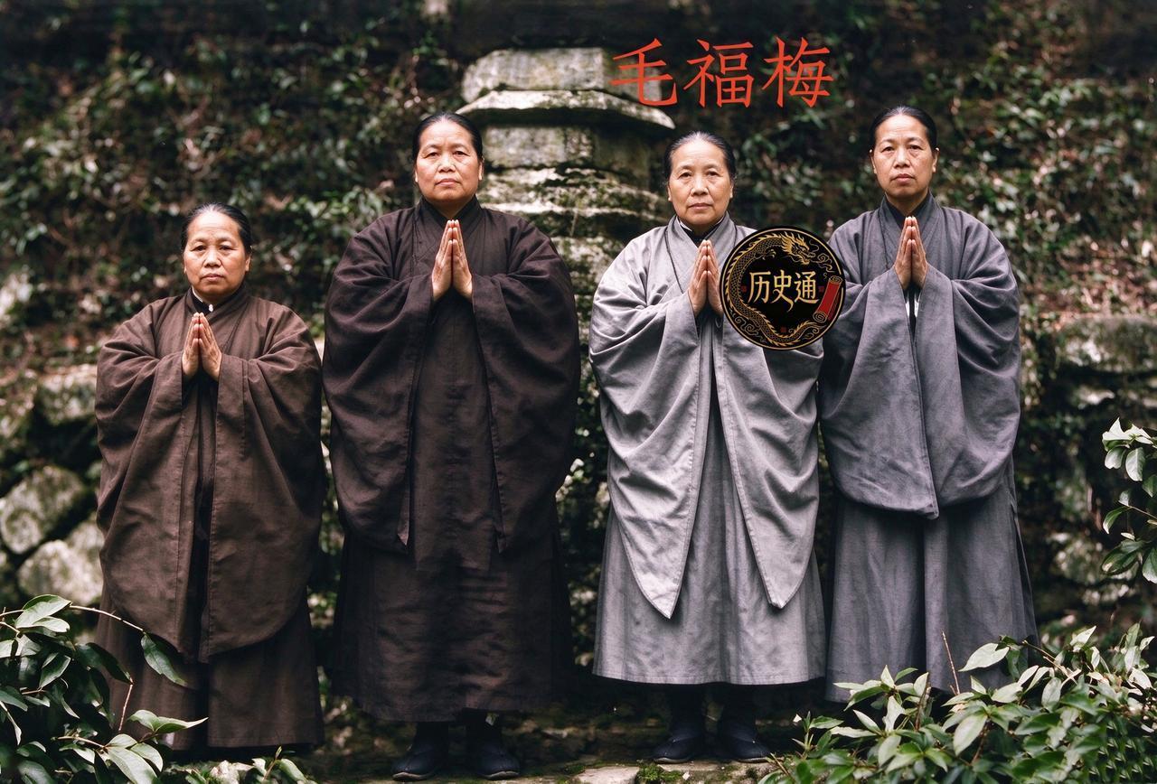 一九三五年秋，普陀山海风猎猎，一张罕见的旧照定格了一位女人的身影。毛福梅身着素色
