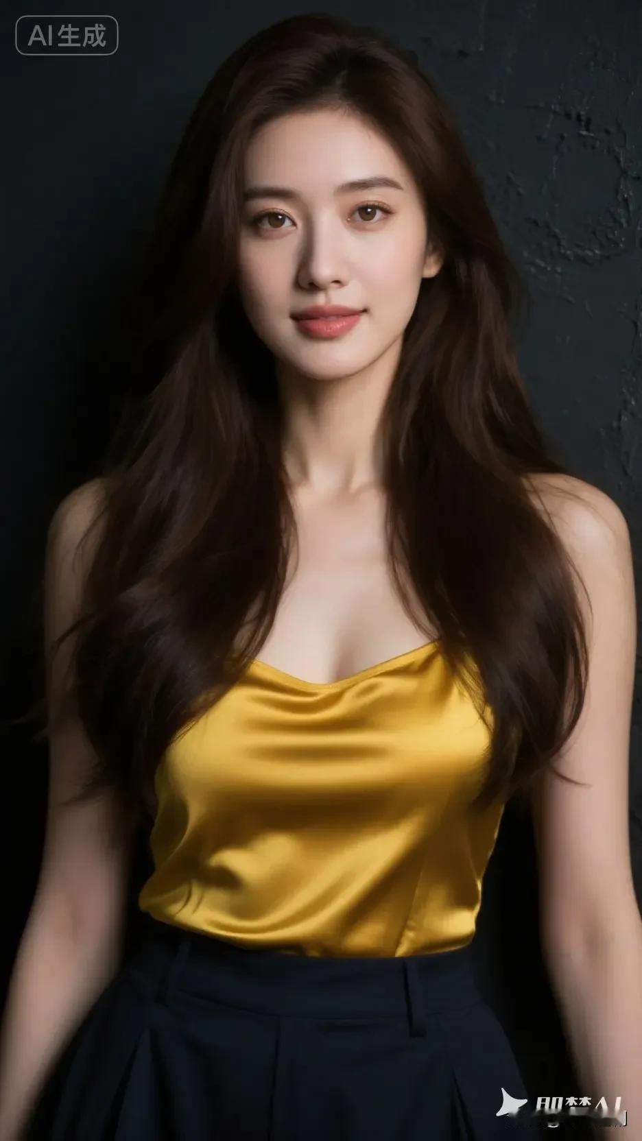 💛暖金色缎面吊带撞色深邃黑底，长发垂落间，是慵懒又明艳的氛围感，不动声色就惊