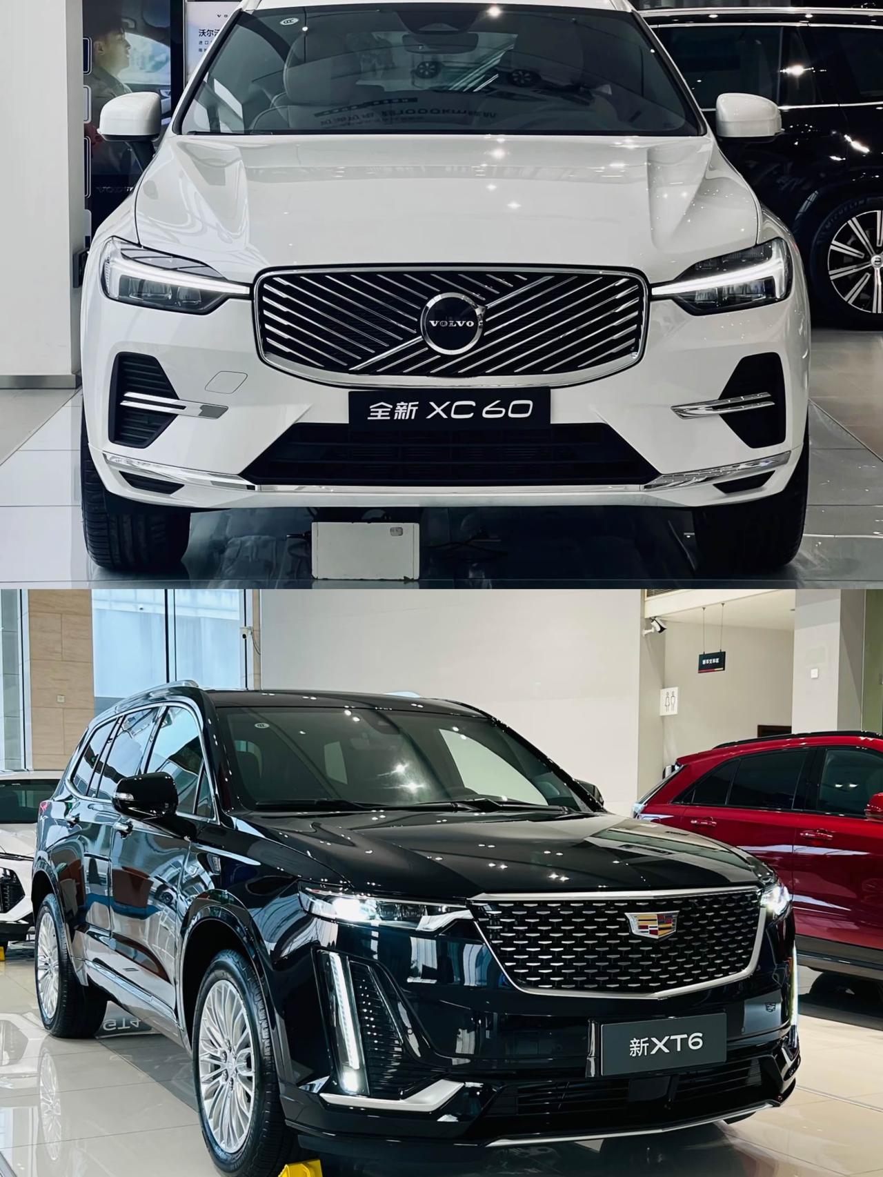 选XC60。XT6看似大一圈、三排六座，但第三排坐垫离地15cm、大腿悬空，