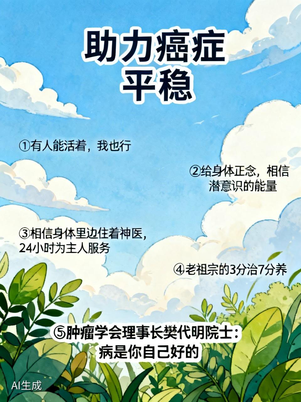 这5条助力癌症平稳①这个主导占首位:有人能活着，我也行。②給身体正念。