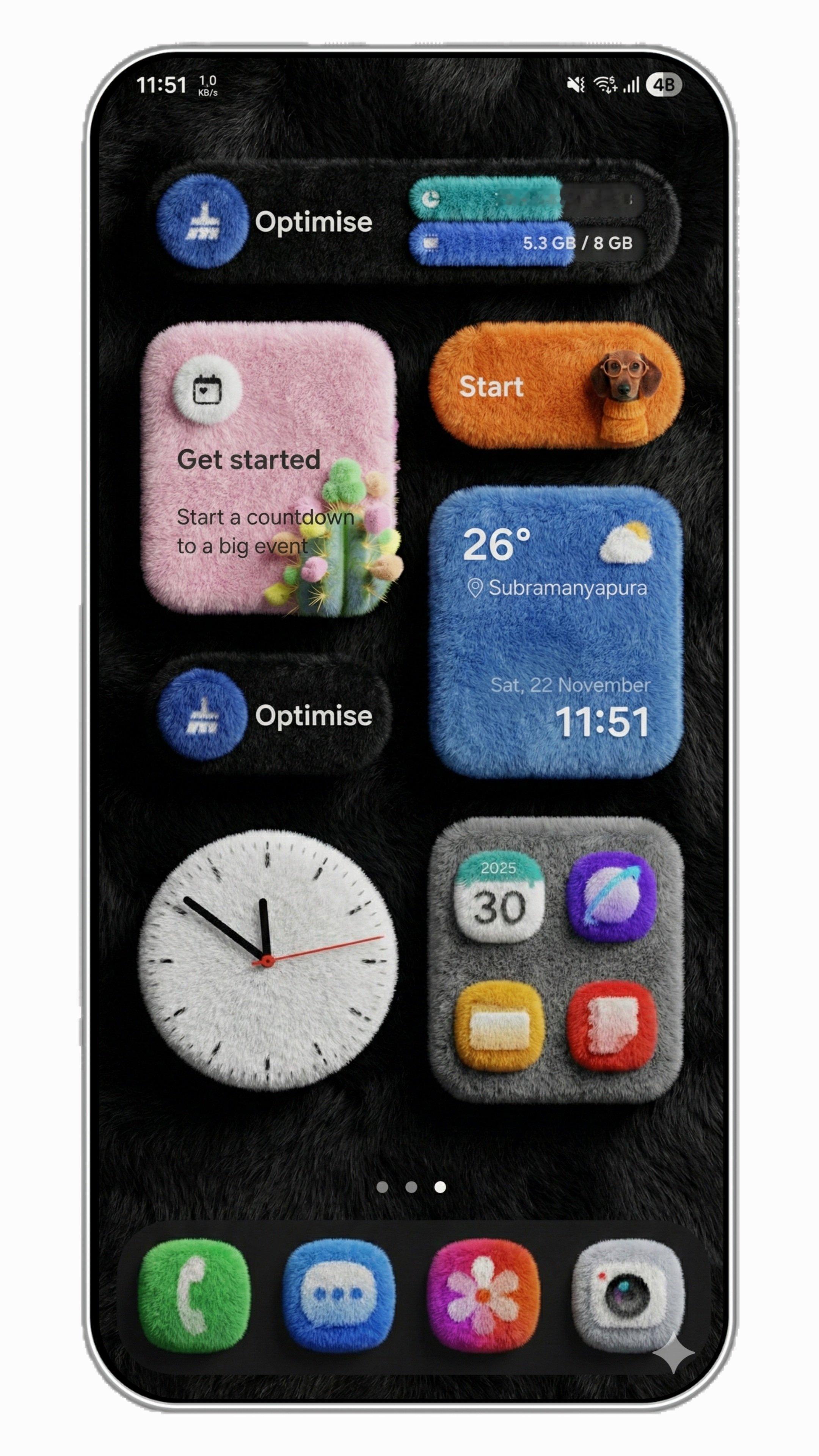 毛绒质感的OneUI界面，这要是渲染起来不得Boom