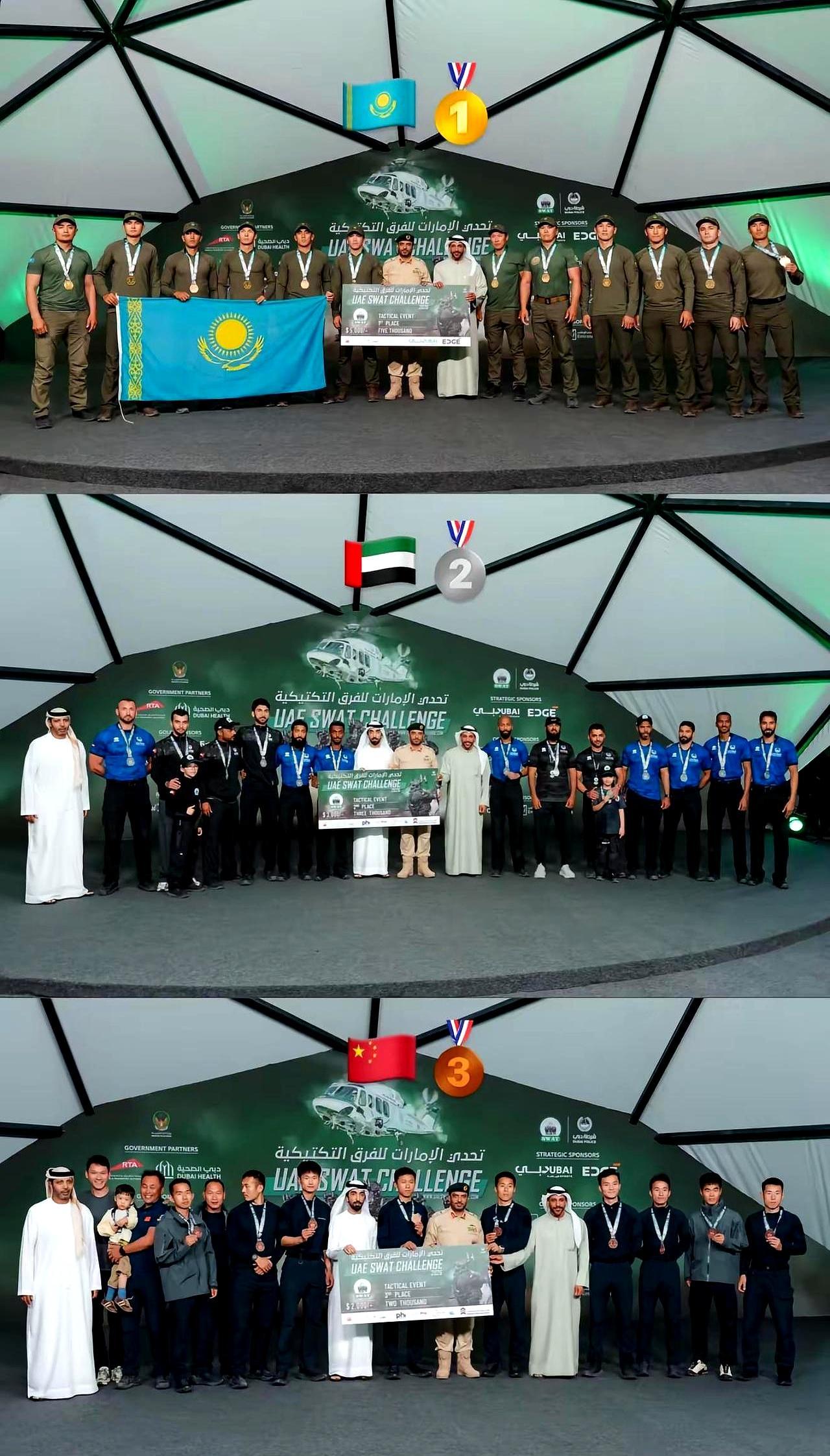 国际特警大赛，前三名被同一国家包揽了。计时器定格，哈萨克斯坦A队撞线。紧接