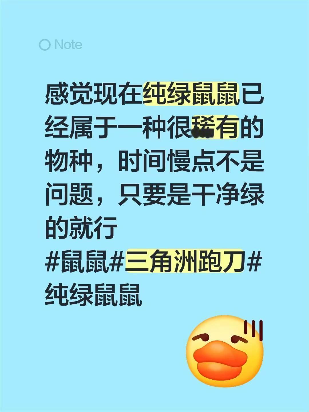 感觉现在纯绿鼠鼠已经属于一种很稀有的物种，时间慢点不是问题，只要是干净绿的就行