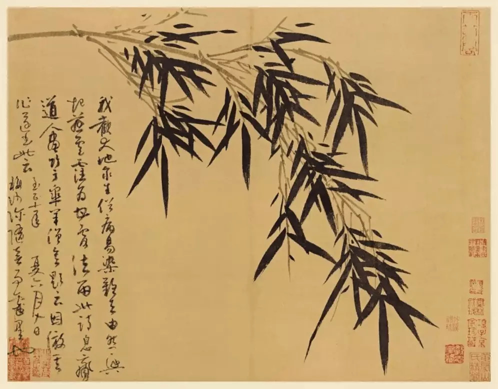 元吴镇《墨竹谱》图册。纵40.3厘米，横52厘米，纸本，墨笔，现藏台北故宫博物