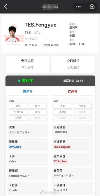 努力是真的努力✊队伍结束第一赛段TES辅助fengyue依旧保持Rank毕竟才打