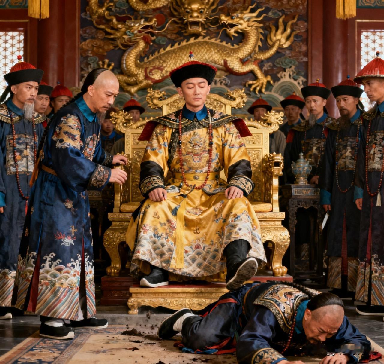 乾隆的弟弟弘昼，当着文武百官和乾隆的面，直接把军机大臣讷亲，一脚踹到地上，打了一