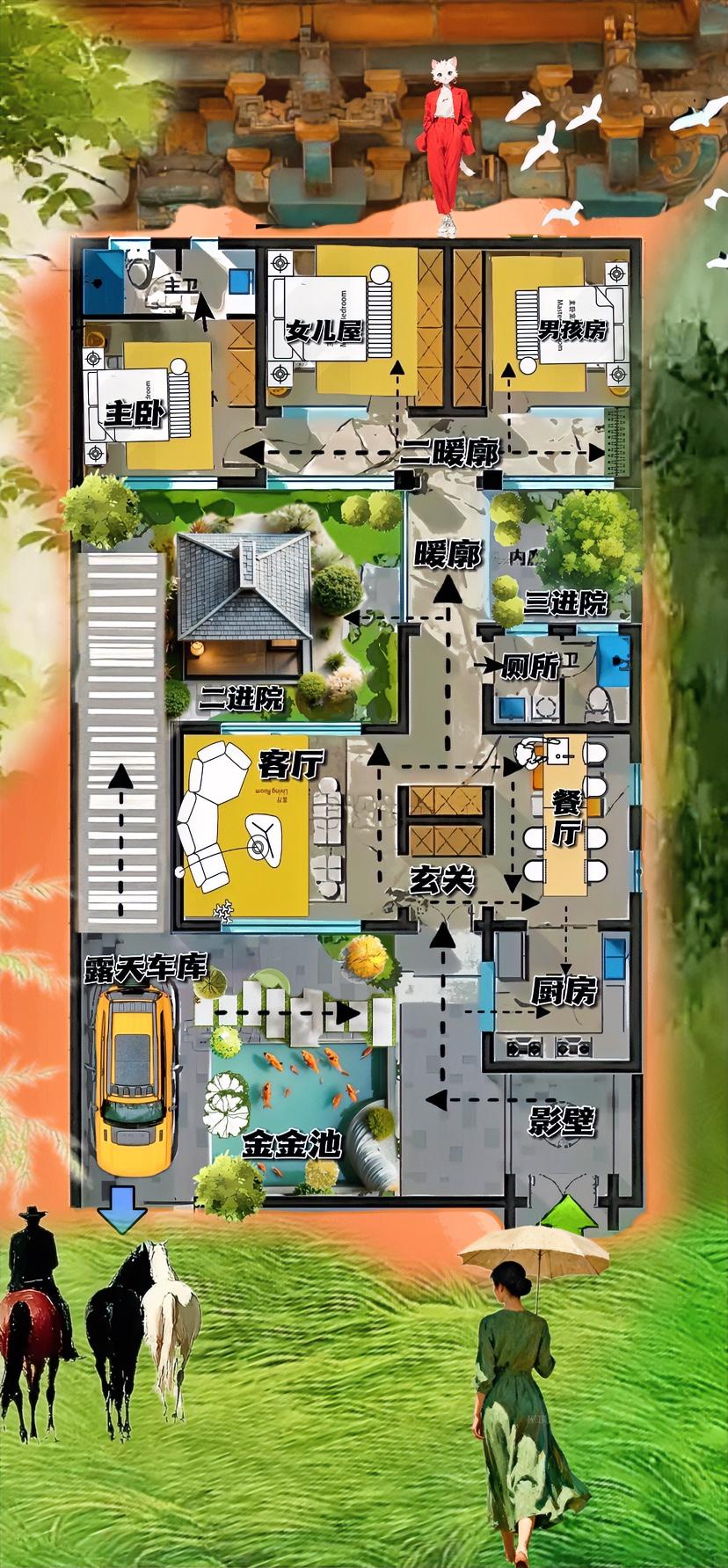 简单的平房，极致的合院，感觉248㎡最地道的自建房，它的布局很精致，秘籍就是发现