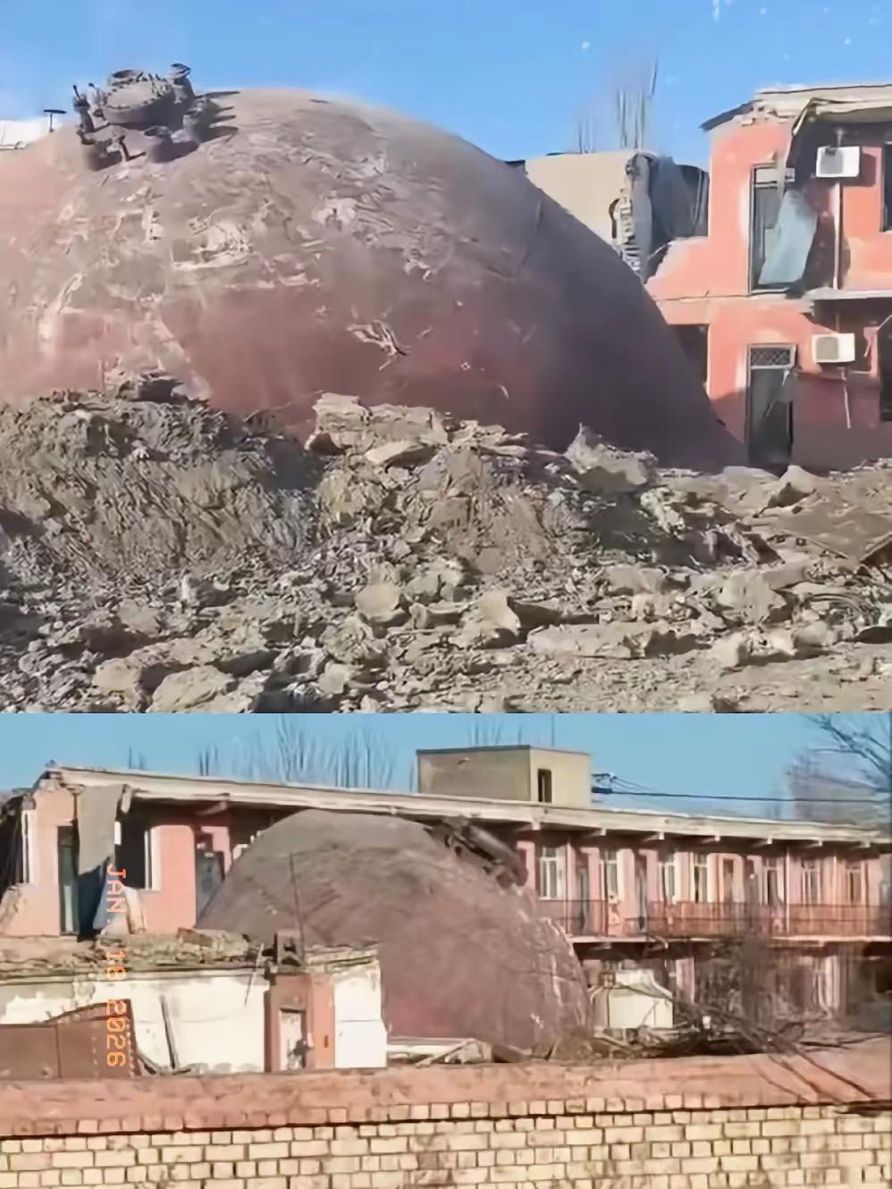 真是万幸！包钢旁那户人家，周末外出散步回来，院子里落了个巨型转炉。铁块高过成