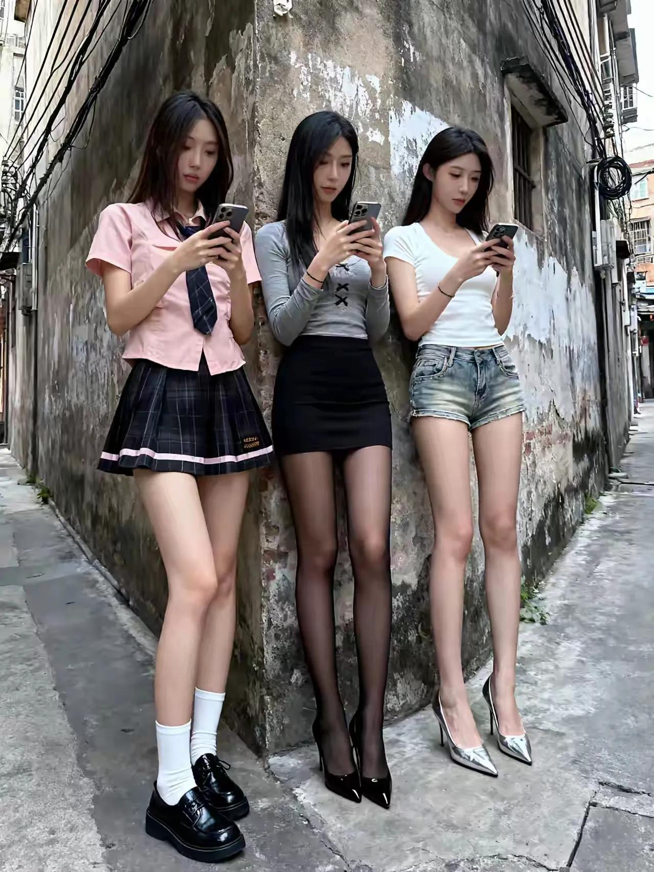 这三个女孩躲在街角上干啥呢，是等人吗。