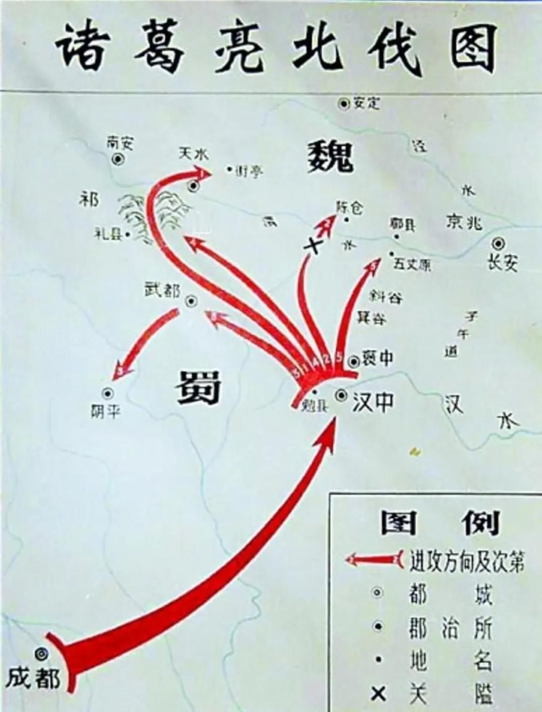 诸葛亮六出祁山都是错误的，蜀汉的实力远不如曹魏，蜀汉应该派一定兵力死守关口，在四