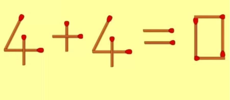 瞧！这儿有个超有趣的火柴棒谜题——现在只有“4+4”，结果神秘“失