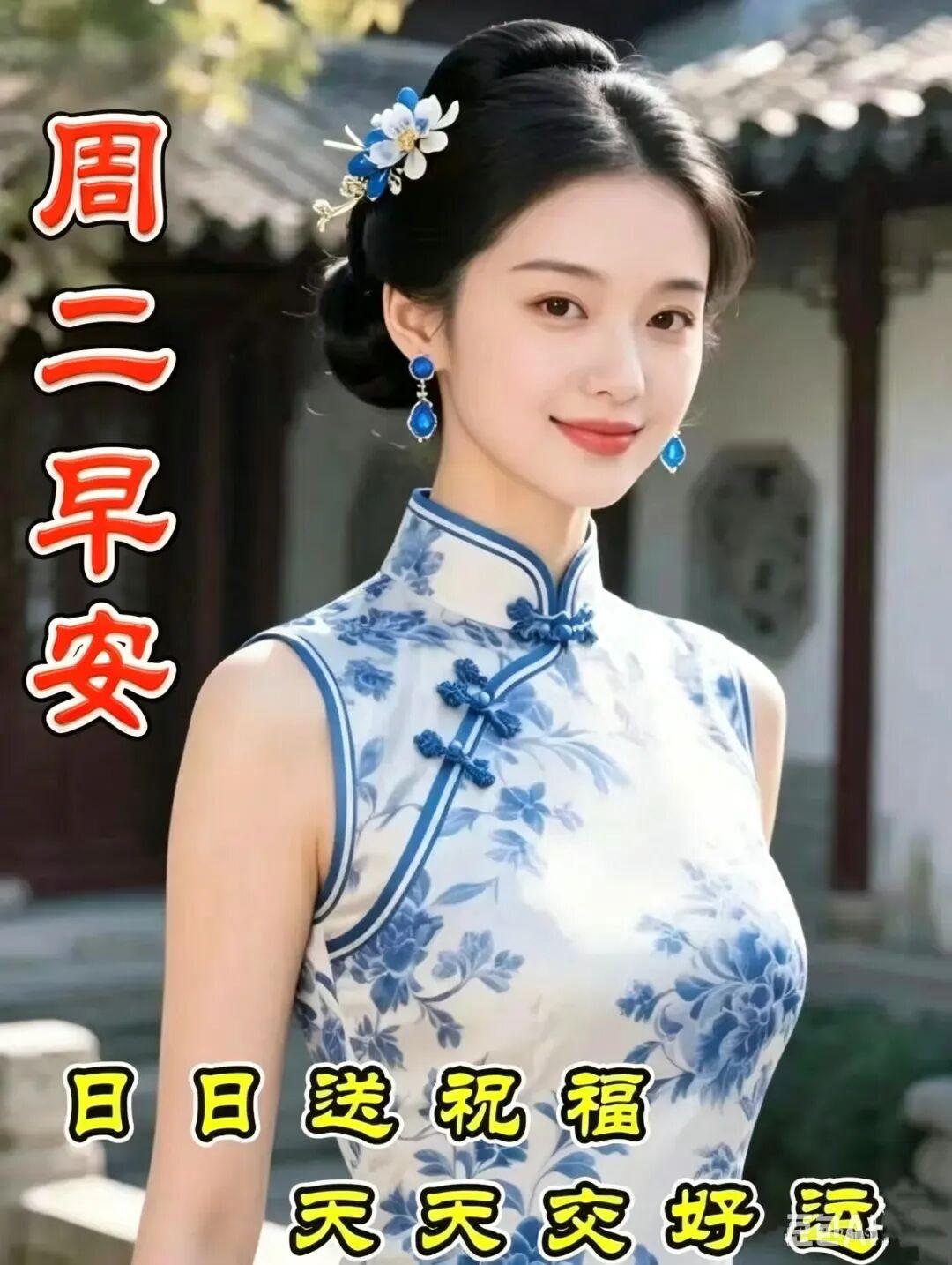 周二美女早安祝福美图