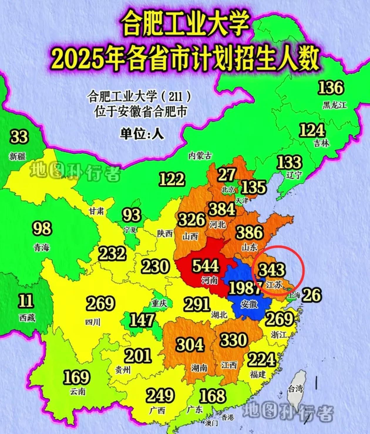 没想到合肥工业大学在江苏招生这么多，有点意外了，因为中科大在江苏招生少得可怜，只