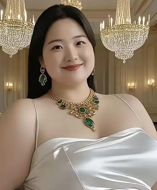 七律.胖姑娘一袭白衫映华堂，翠玉金链闪光芒。镜前常叹腰肢壮，宴里犹惊裙摆慌。