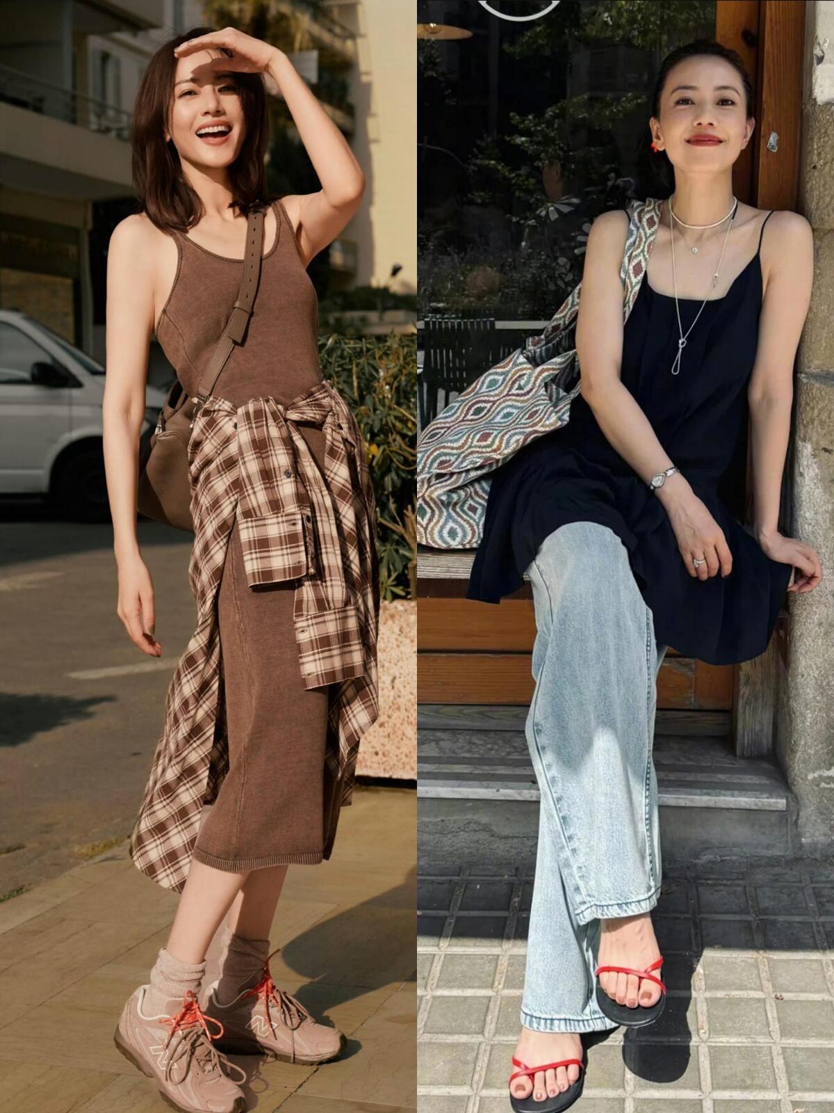 高圆圆春夏穿搭合集，松弛又洋气！她的私服大多选用亚麻、天丝这类透气轻盈的天然面