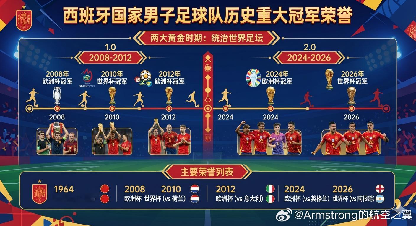 西班牙冠军大V观赛团在刚刚结束的美加墨世界杯决赛中，西班牙国家男子足球队通过