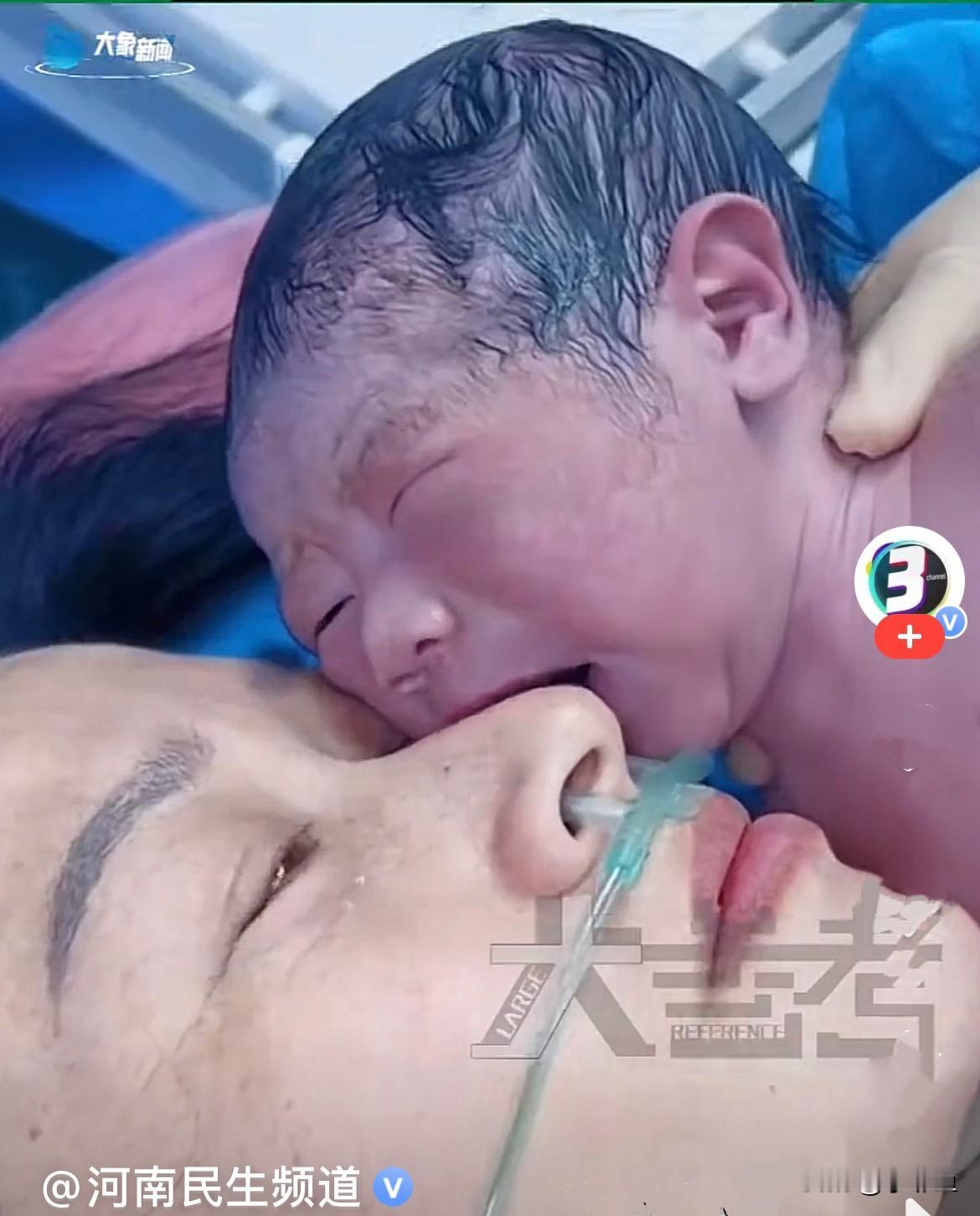 近日，山东一刚刚出生的宝宝，离开了母体，害怕的哭个不停，护士把宝宝抱到妈妈跟前感