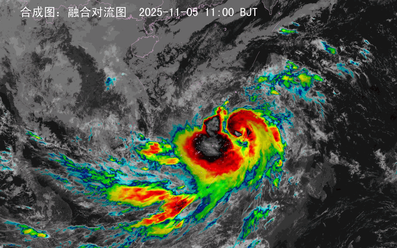【气象卫星监测：台风“海鸥”动态】2025年11月5日11时至16时，我国风云四