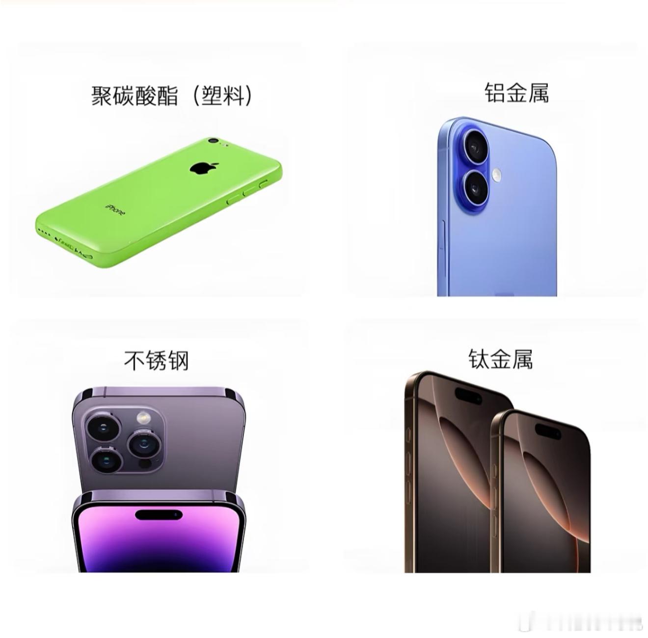 iPhone四大类材质：塑料、铝金属、不锈钢、钛金属大家最喜欢哪种材质？[吃瓜]