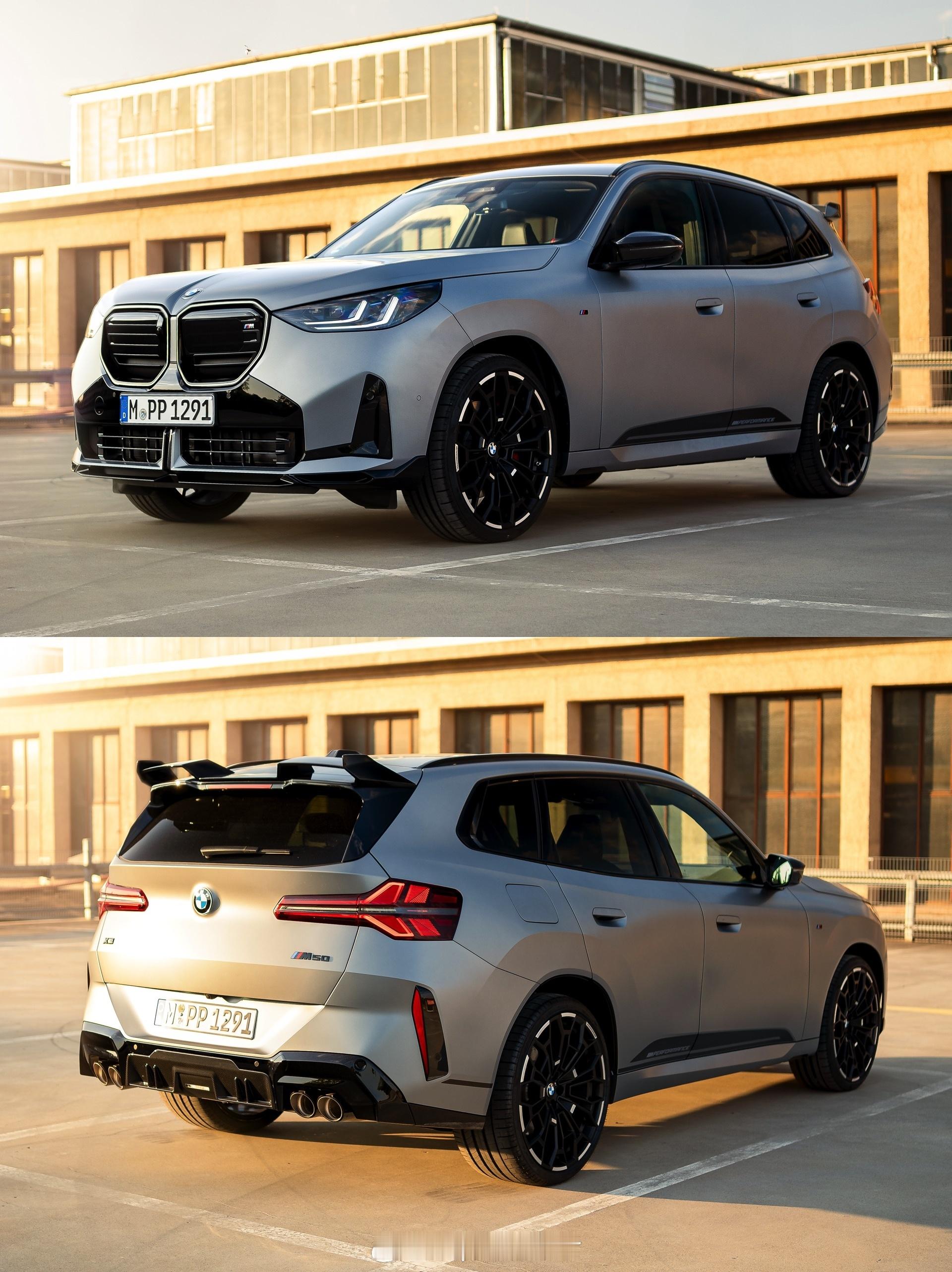 全新BMWX3M50，这车配备了磨砂纯灰色的车漆，还配备了全套MPerfo