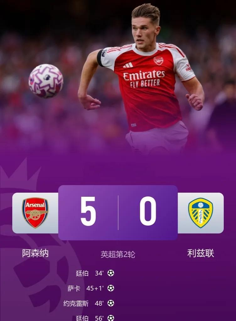 阿森纳5-0大胜利兹联，暂时登顶！此役，新援约克雷斯双响，廷伯2射1传，萨卡破