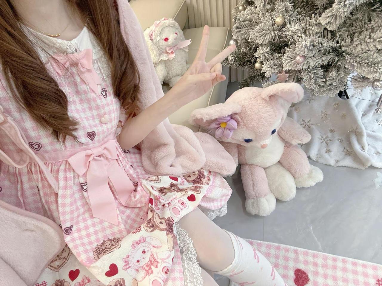 兔熊格子粉色lolita