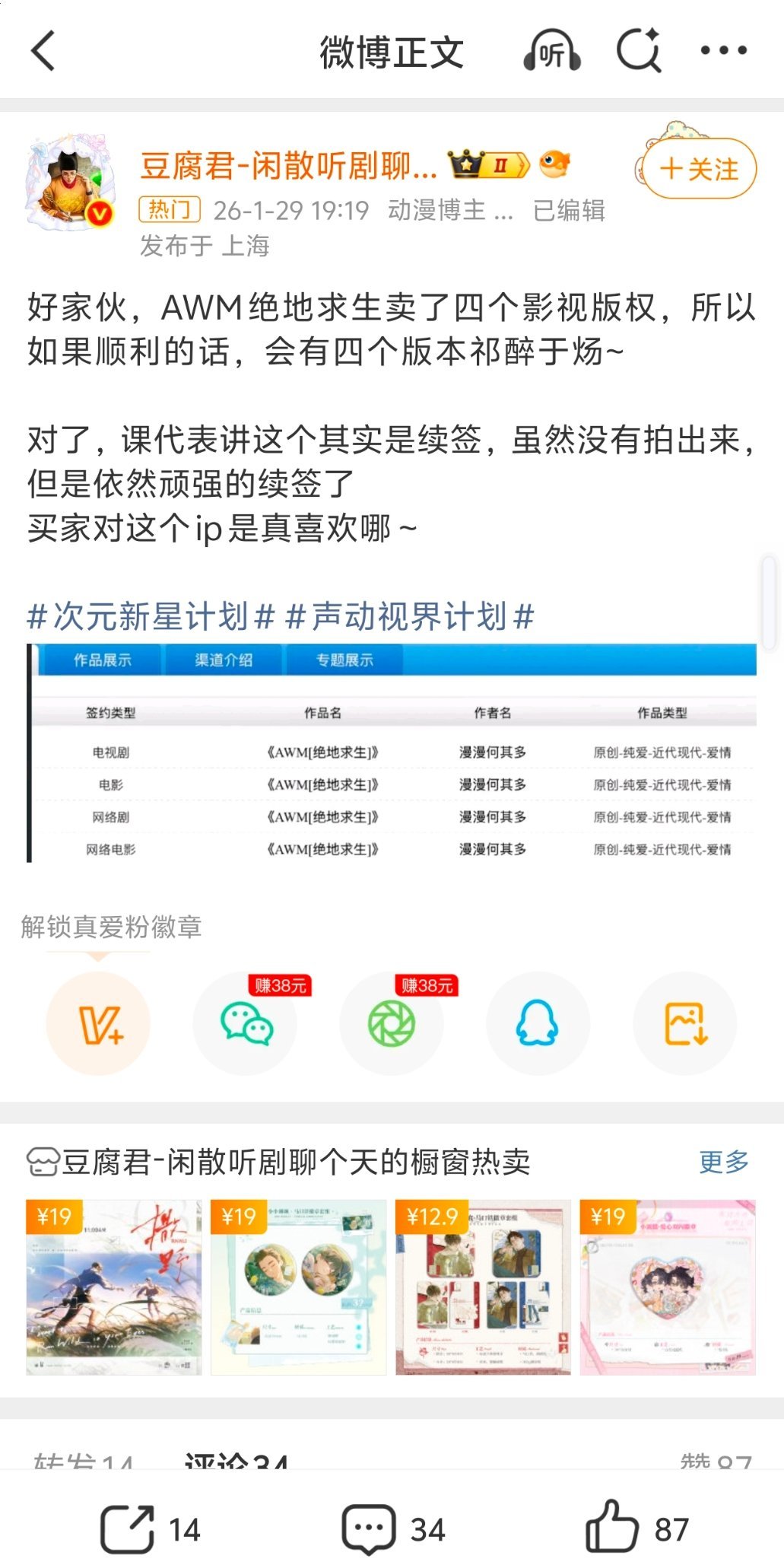 AWM绝地求生卖了四个影视版权啊