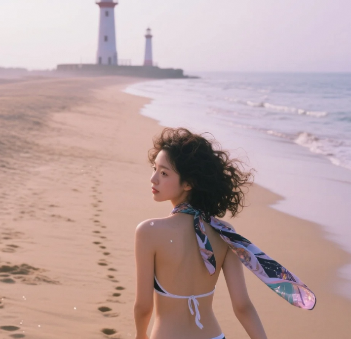 阳光在锁骨跳跃，美女与海浪的光影对话