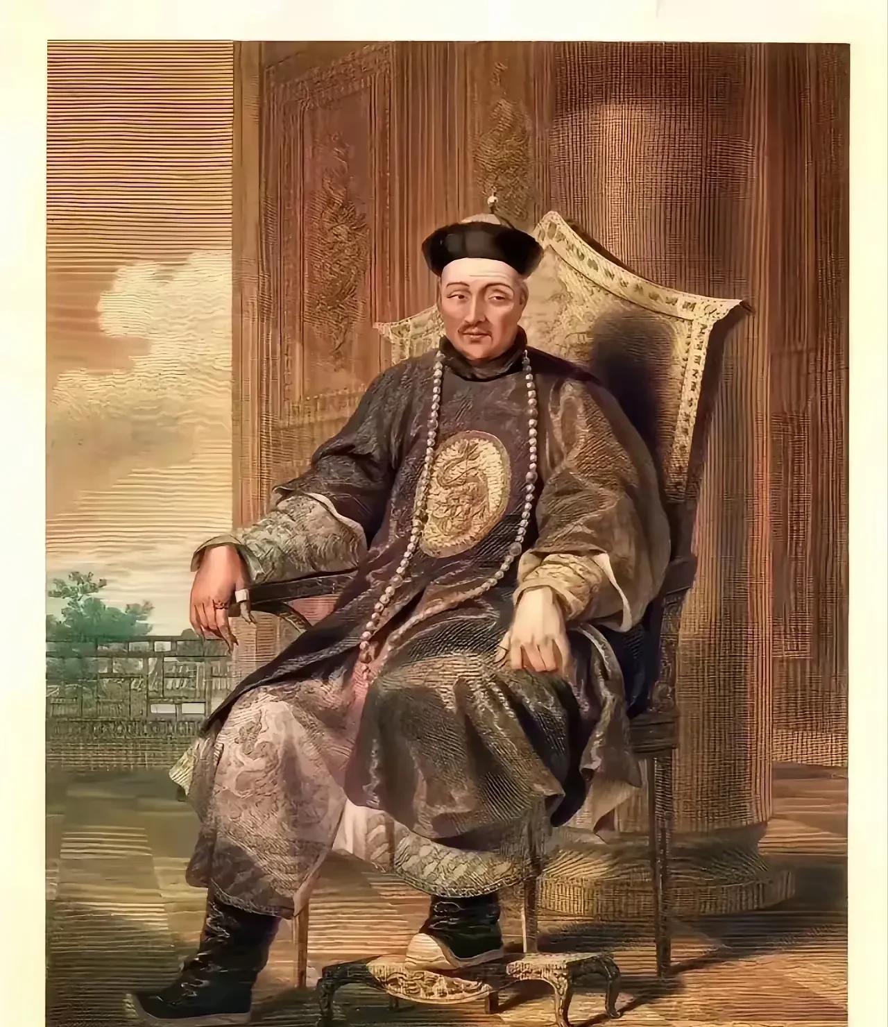 这是外国人给乾隆画的画像，画像中的乾隆贼眉鼠眼，可以说是极尽丑化。电视剧中的乾隆