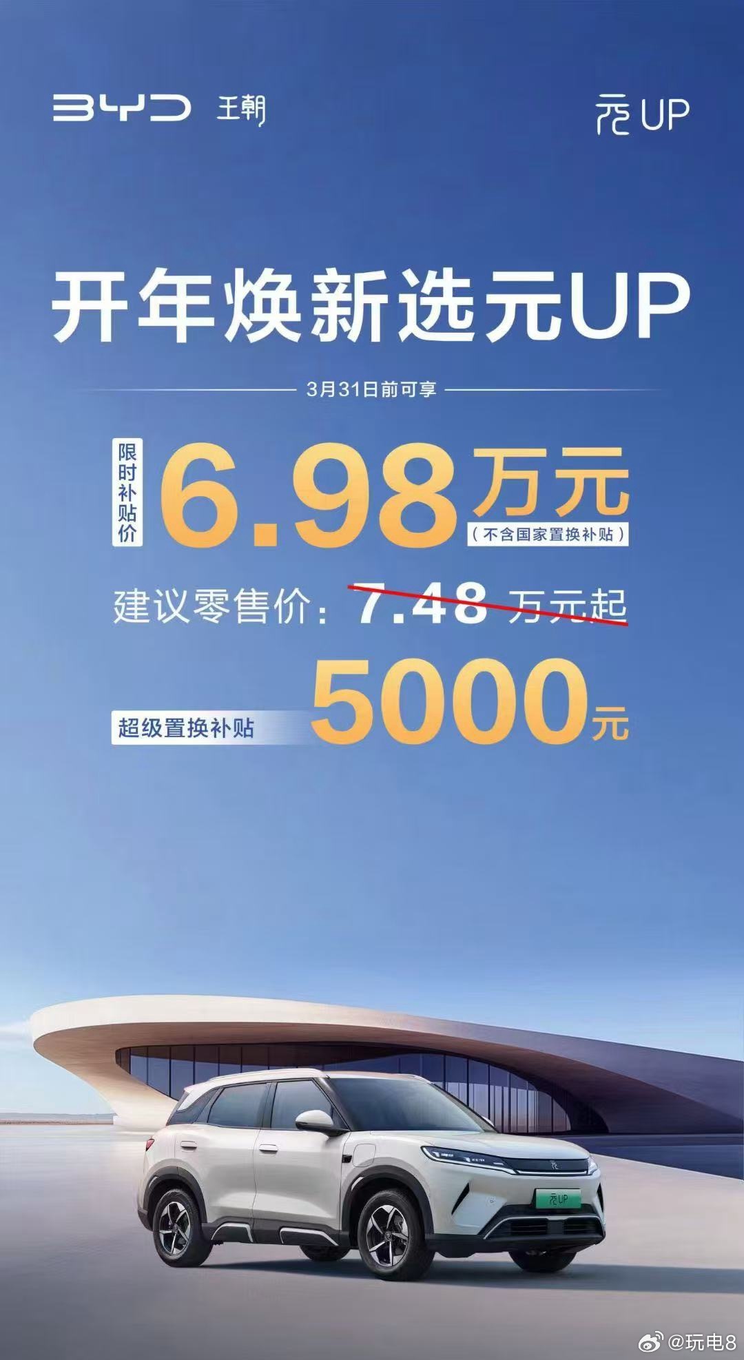 比亚迪元UP限时直降，6.98万起拿下纯电SUV！3月31日前购车享双重优惠：✅