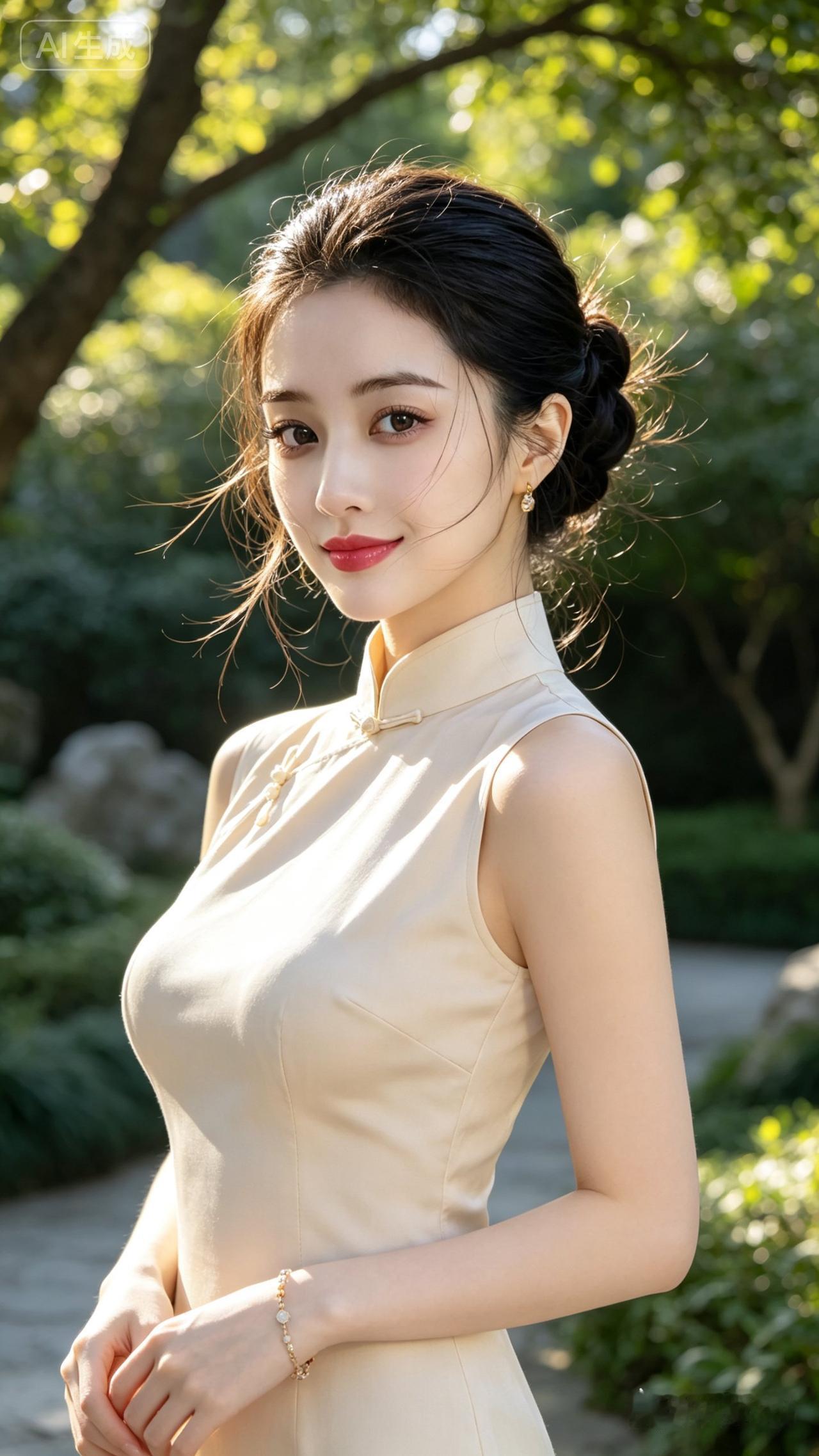 优雅旗袍，自然光下，恬静如画