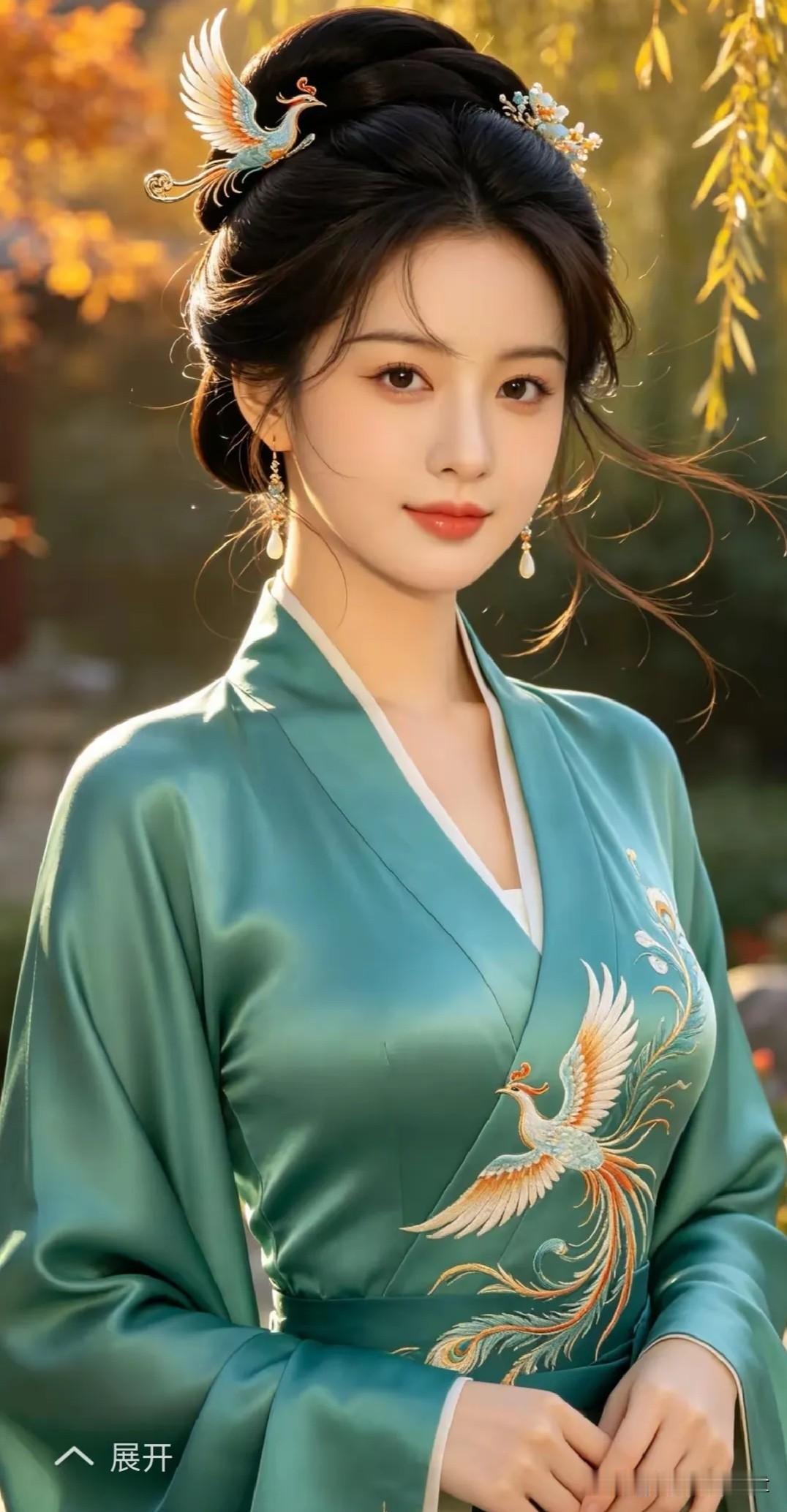 清平乐·青衫凤影秋光斜照，柳畔佳人俏。翠袂鸾纹云鬓巧，凤饰簪边轻袅。嫣