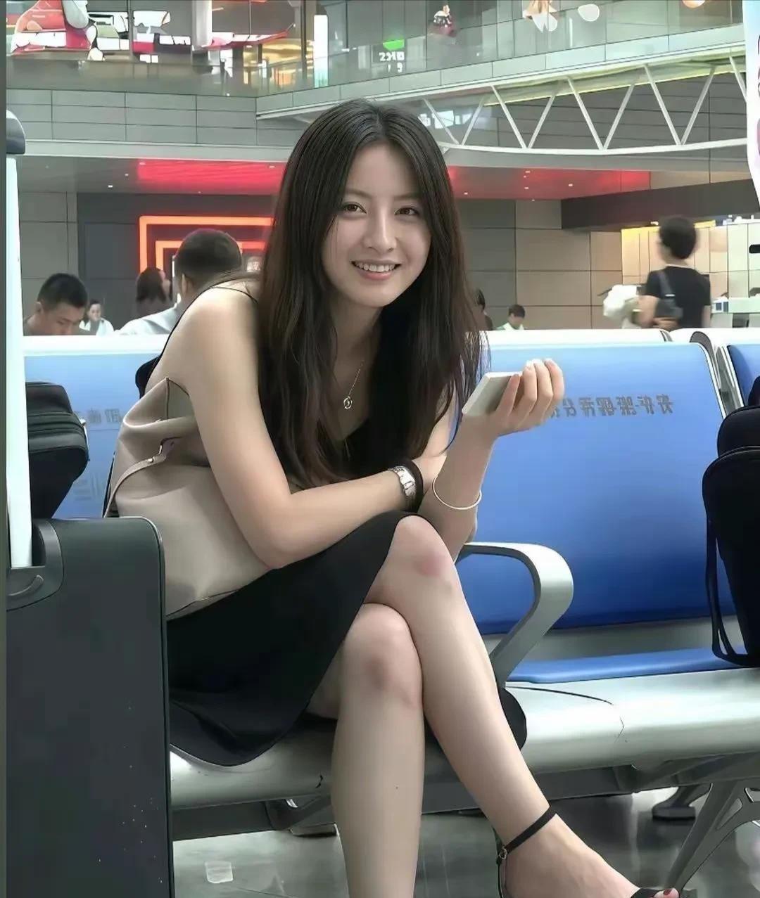 车站看到了一个很漂亮的女孩子，笑起来真的很甜很甜的，也特别的漂亮，但是这腿上的膝