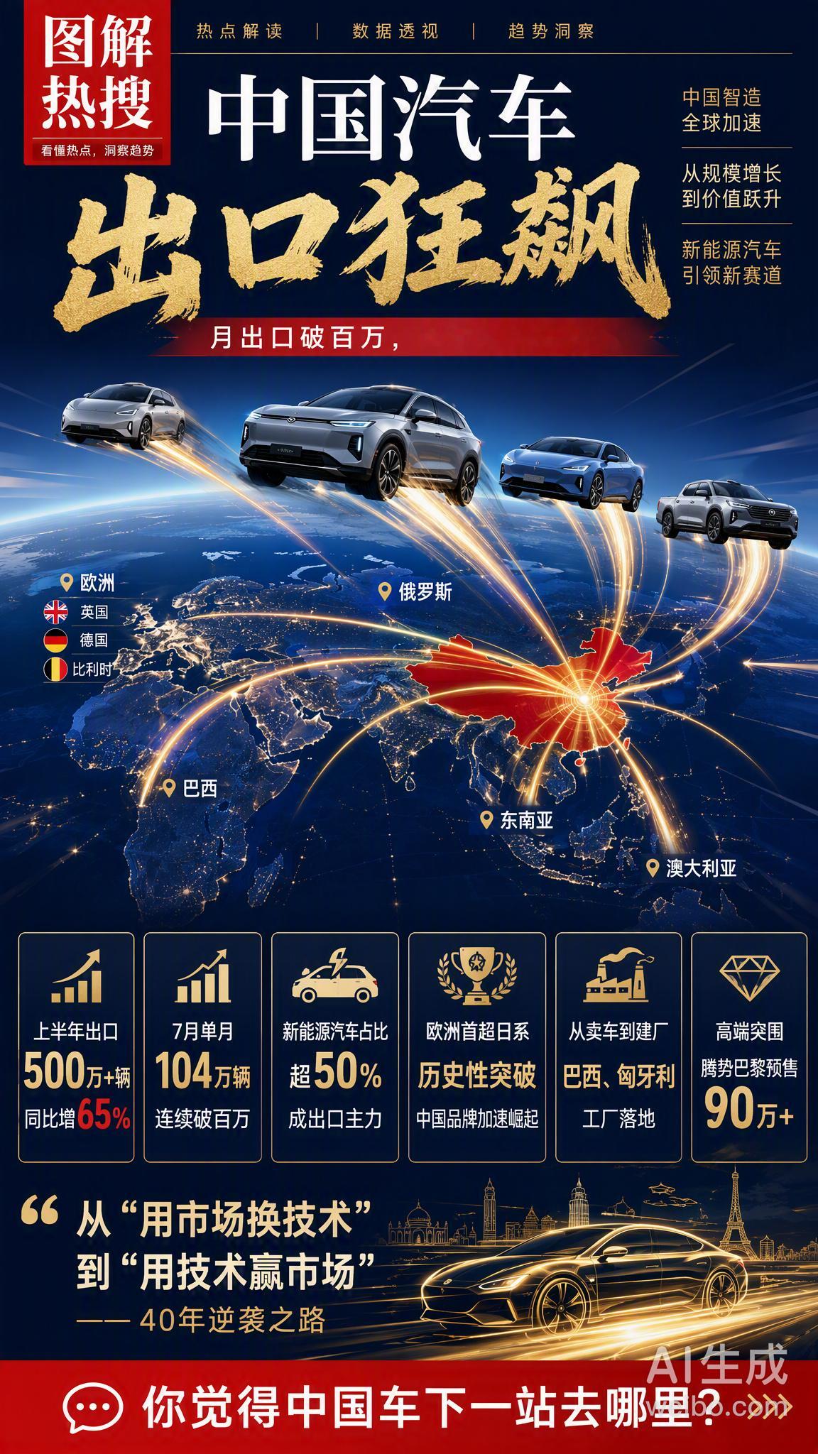 一组数据，看懂中国汽车今年的“出海狂飙”🚗💨 2026年上半年，中...