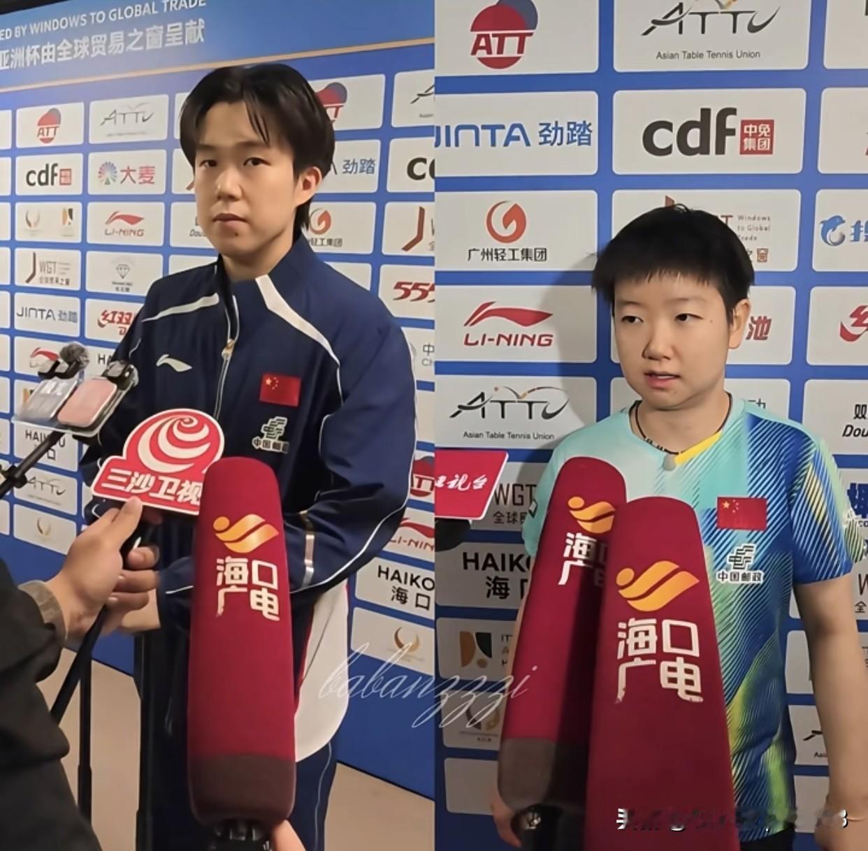 参照物来了，莎莎和楚钦的身高差，是不是看到了😁亚洲杯的采访，上午莎莎站的地