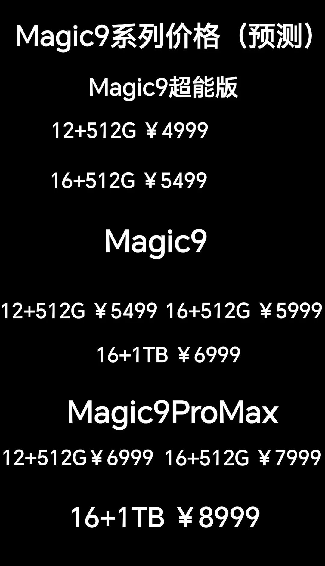 荣耀Magic9系列价格曝光！看完o,v,米的售价！荣耀Magic9系列价格会