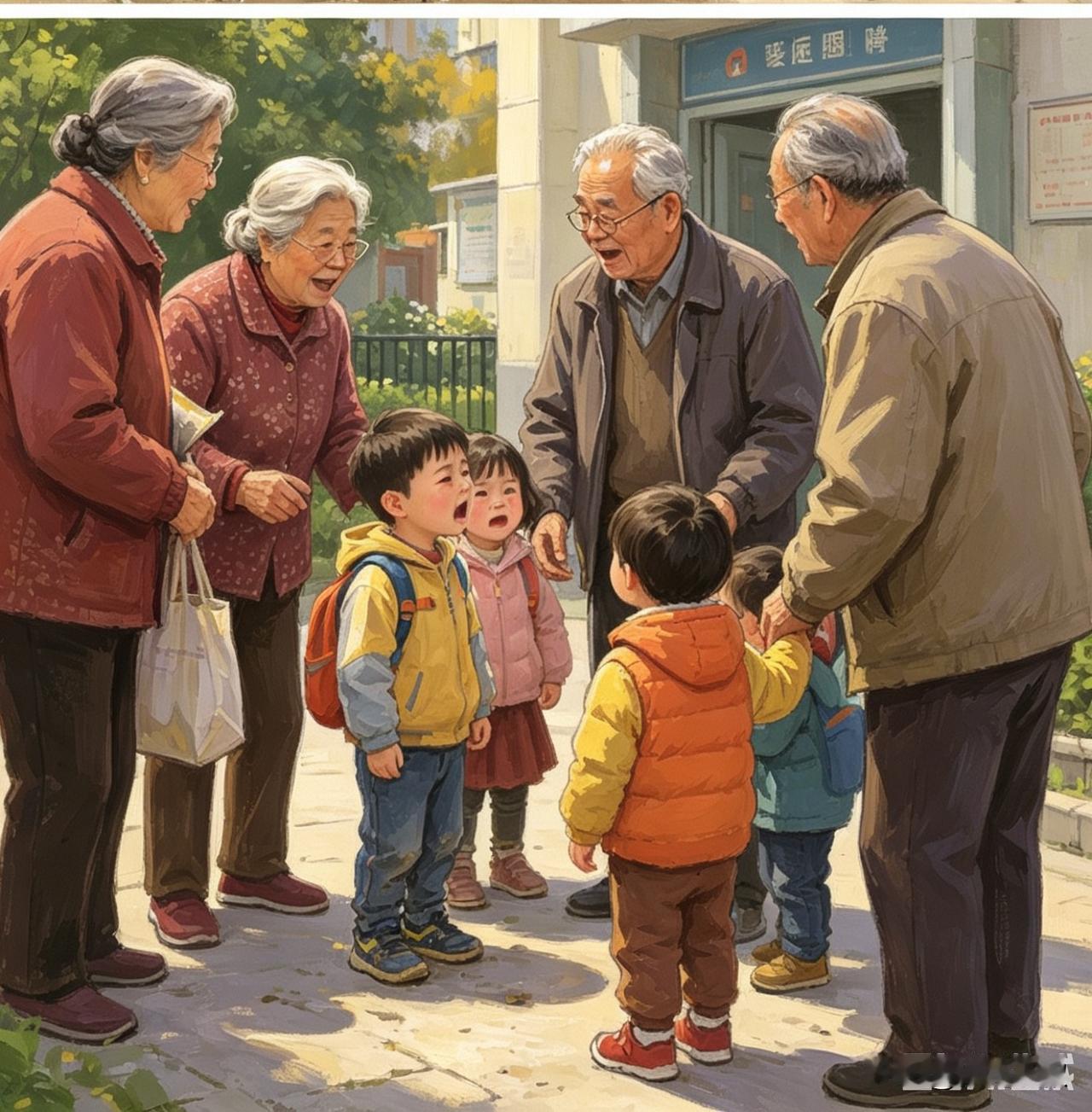 “还好是外婆带的孩子。”昨天在小区小公园，一个四五岁的小男孩拿着一根木棍在树