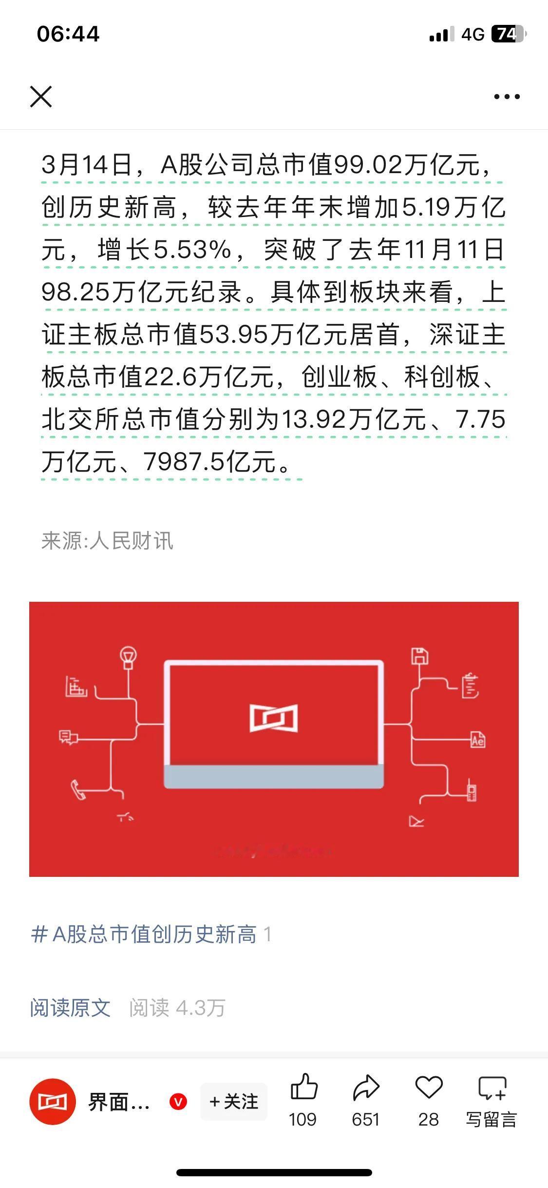 中国股市市值突破99万亿，正向100万亿进军！（超过了去年924之后在10－