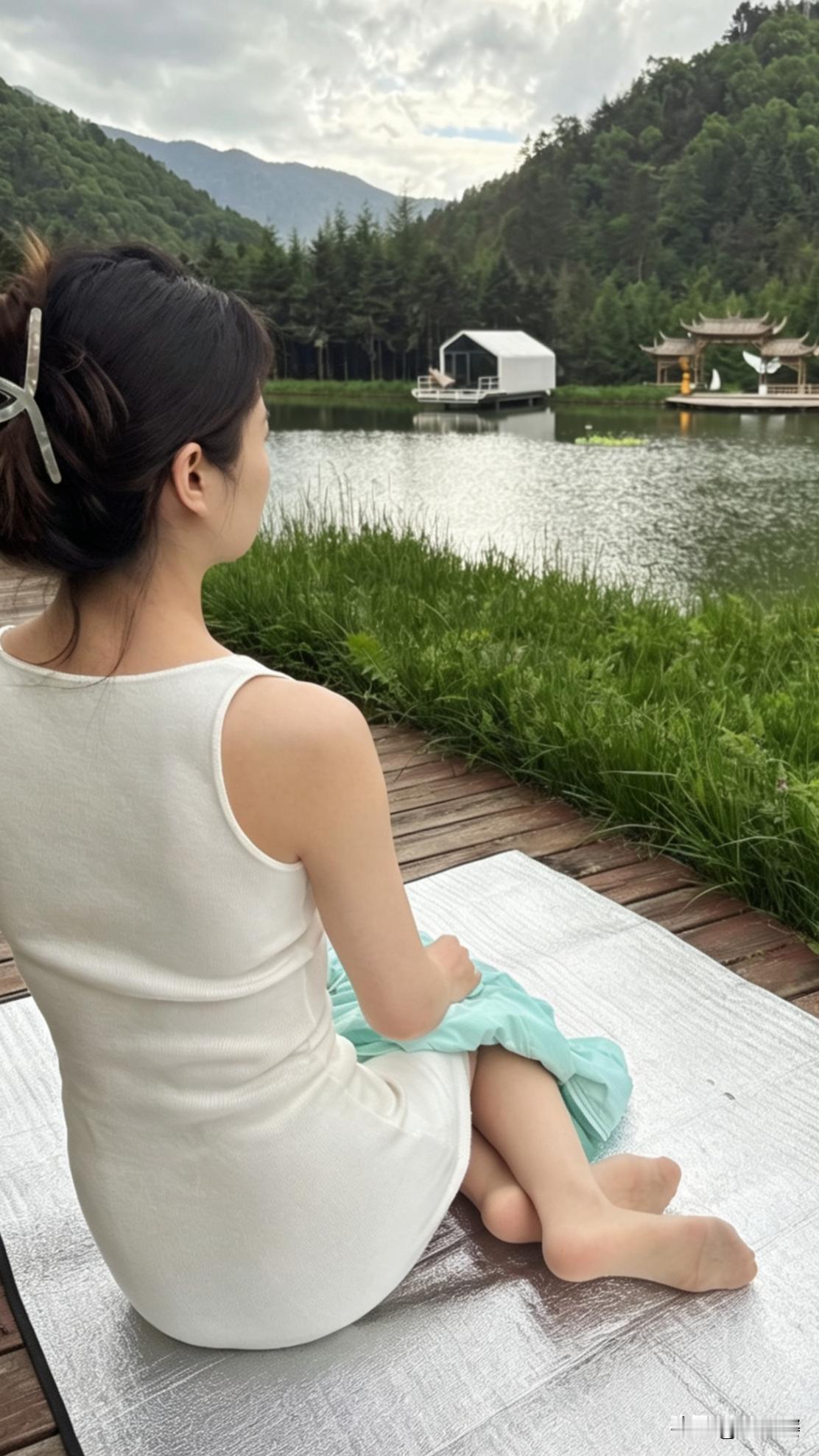 找个湖边坐坐，不用安排行程，啥也不用急。吹着风，看着湖水和绿树，安安静静发