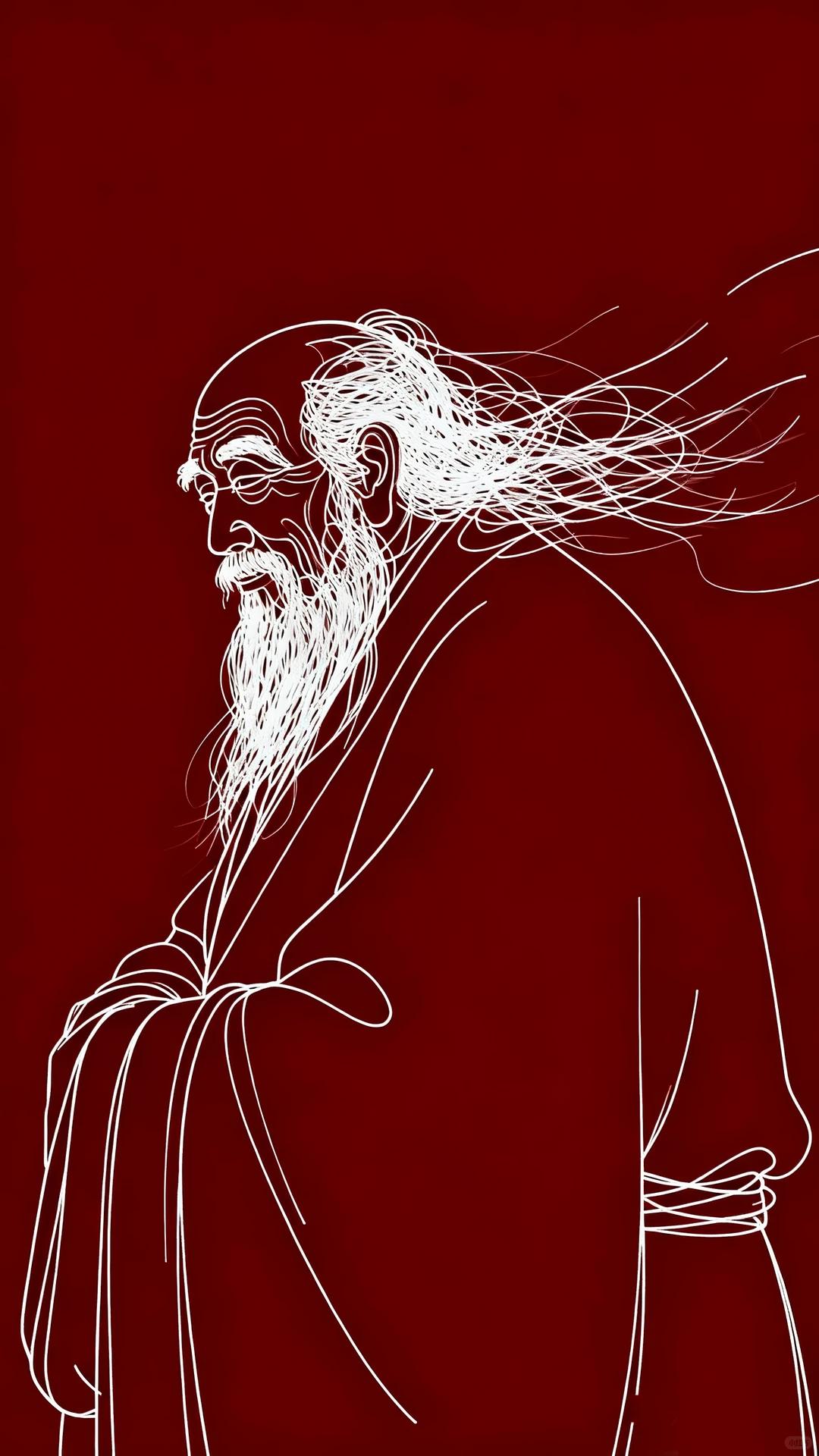 寥寥几笔，就勾勒出人物形象......丹朱底色墨痕轻，素练飘萧写太清。鹤发