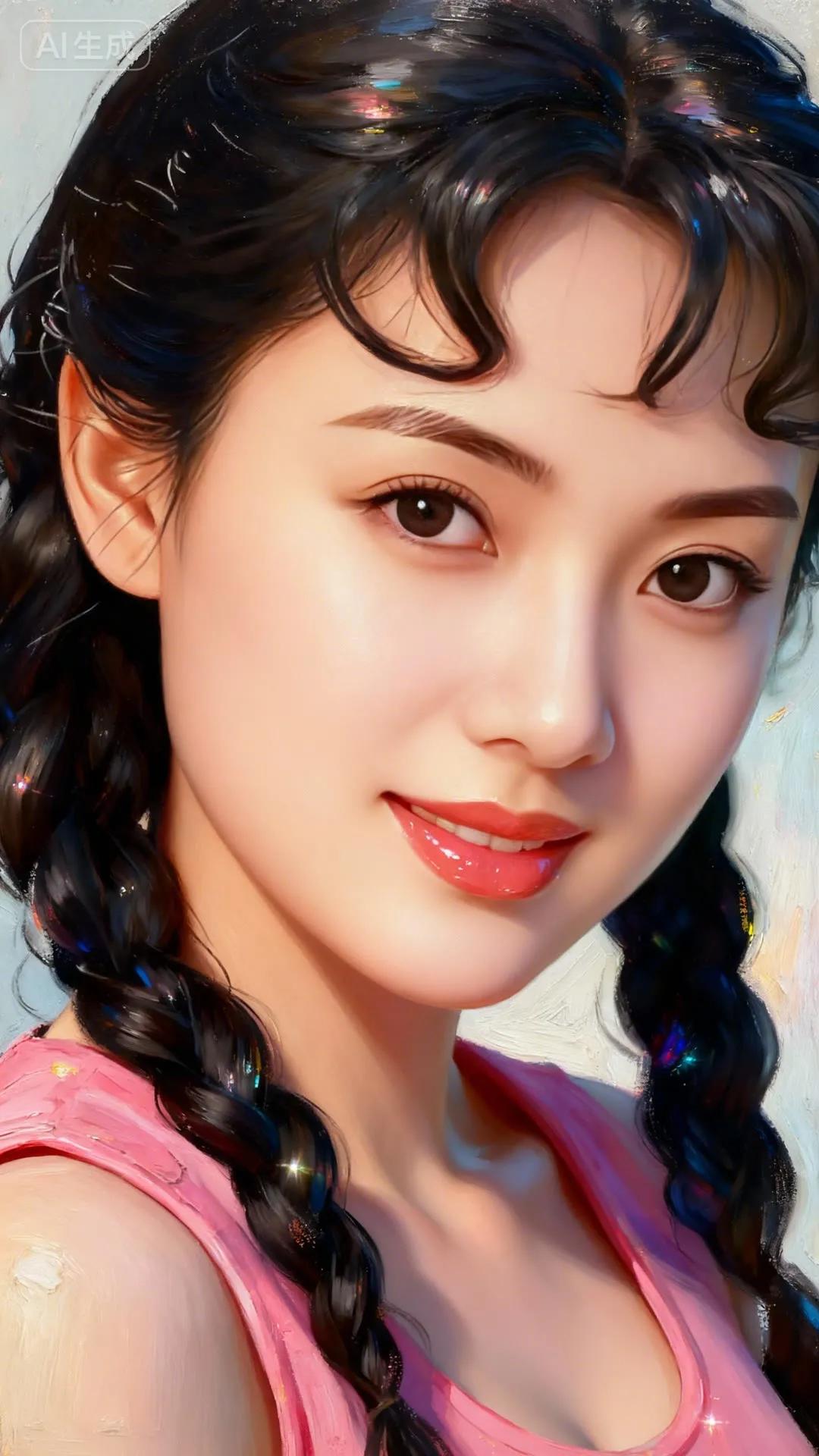 甜美少女风，粉嫩少女心，可爱辫子，微笑动人