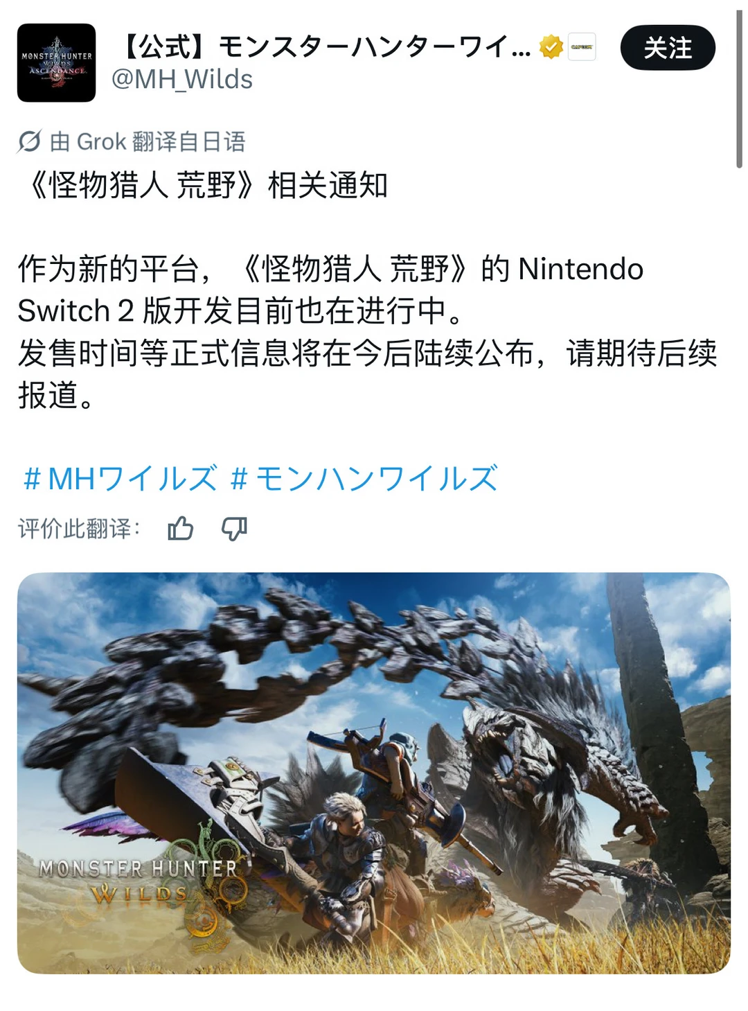 【怪物猎人 荒野】官宣将登陆Switch2！！