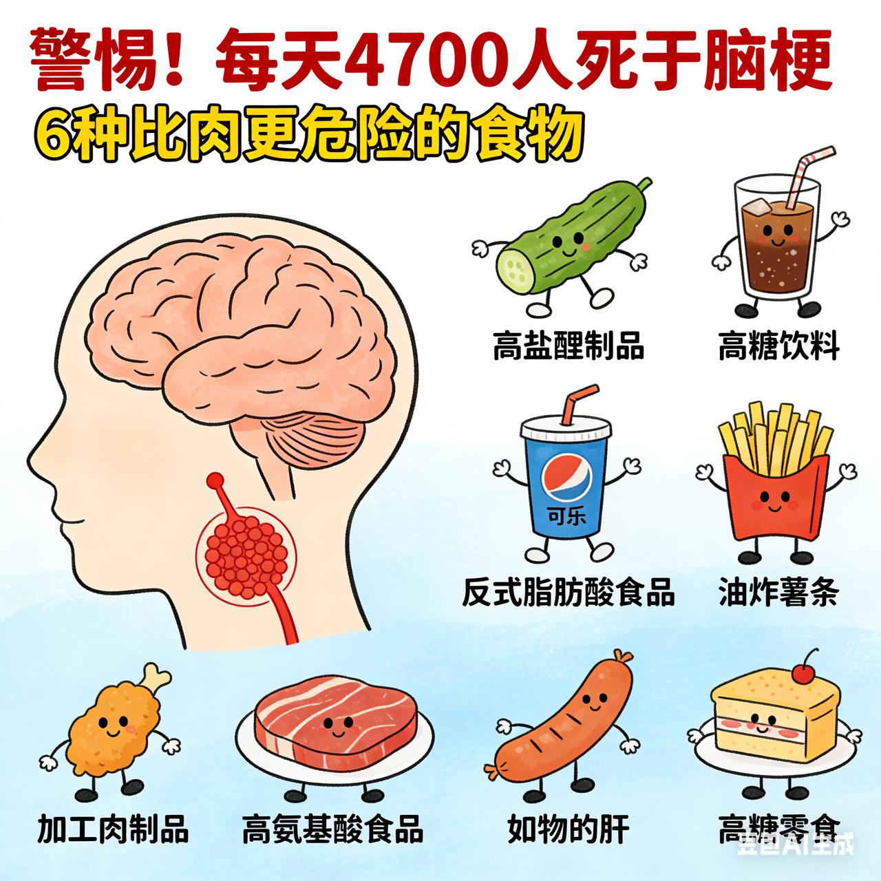 每天4700人死于脑梗！医生：这6种食物比肉更危险这是一篇为您定制的“