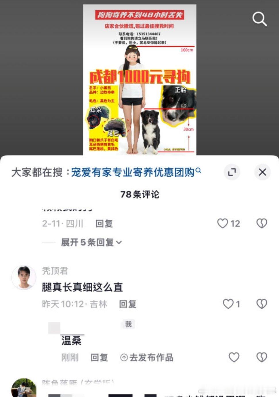 一个小姐姐找狗的帖子下一个bro看着做的小狗体型对比图就发春（回复那一句是缟纻在