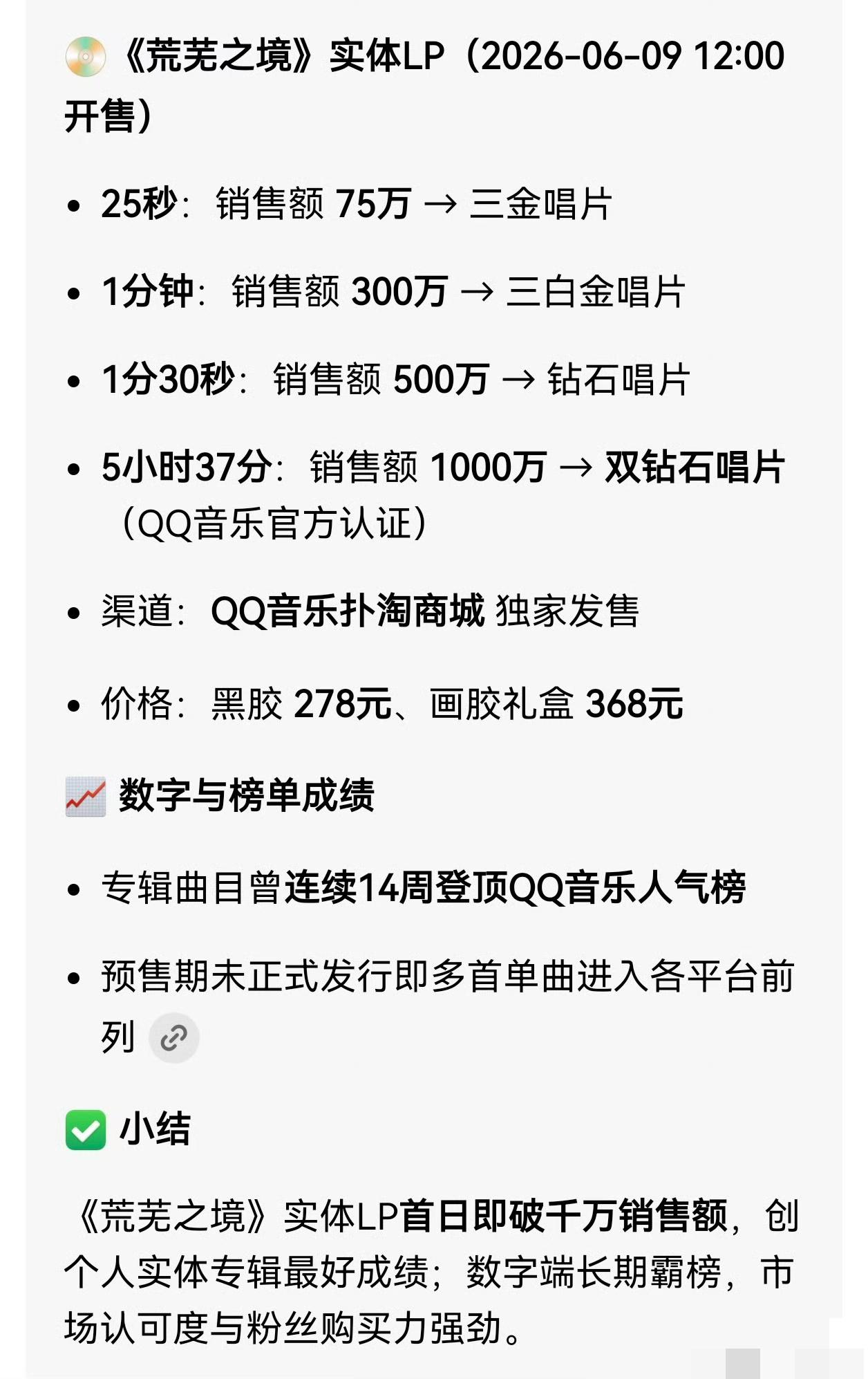 原来陈楚生实体lp荒芜之境销售双钻这么厉害👍1分30秒销售额500万，5小时