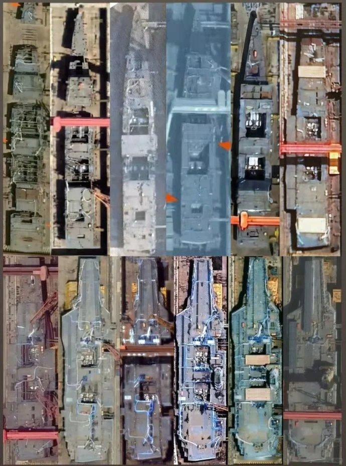 “福建”号航空母舰在船台上的建造历程，从2016年开始建造到具备2022年下水条